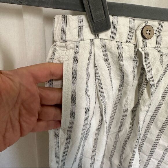 ZARA Cream Black Linen Blend Striped Pants 9-12 M - Picture 7 of 11